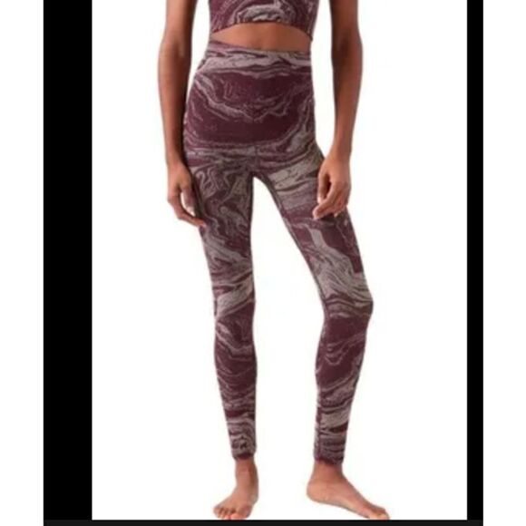 Athleta Womens Small Maroon Silver Metallic Marble Aurora Shine Tight Leggings - Picture 1 of 11